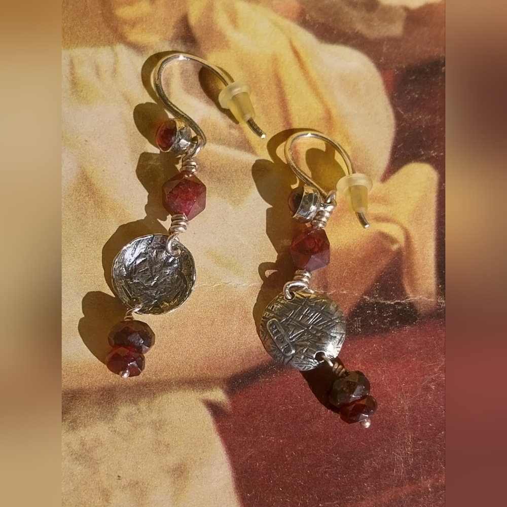 Sterling Silver and Garnets Earrings - Picture 2 of 15